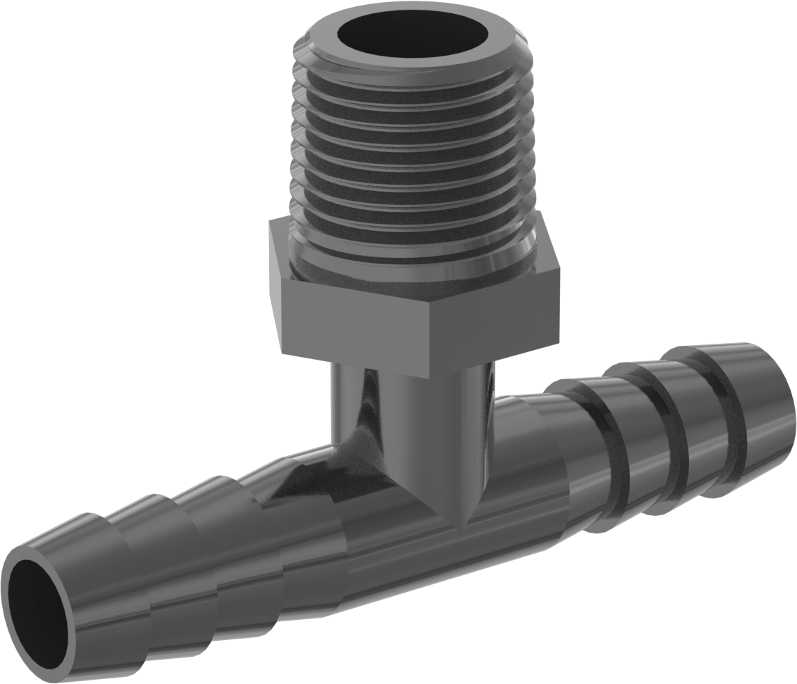Plastik Dikenli Hortum Bağlantı Elemanı, Su için, 3/8" Hortum İç Çapı için T Adaptörü, 3/8 NPT Erkek