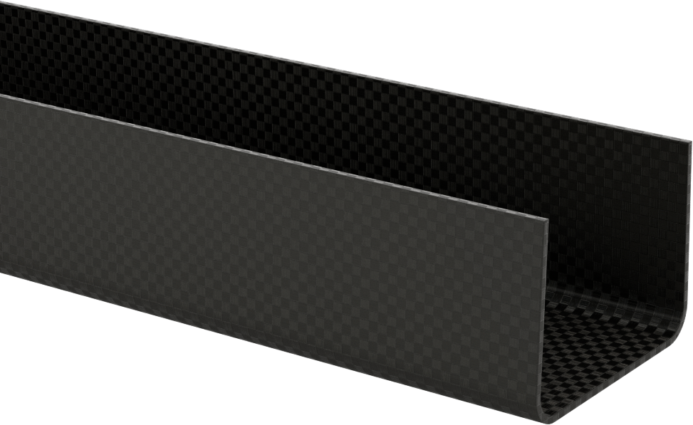 Yüksek Mukavemetli Karbon Fiber U-Kanal, Hafif, 2-1/8“ Genişlik x 1-1/2” Yükseklik Dış Boyut, 36" Uzunluk
