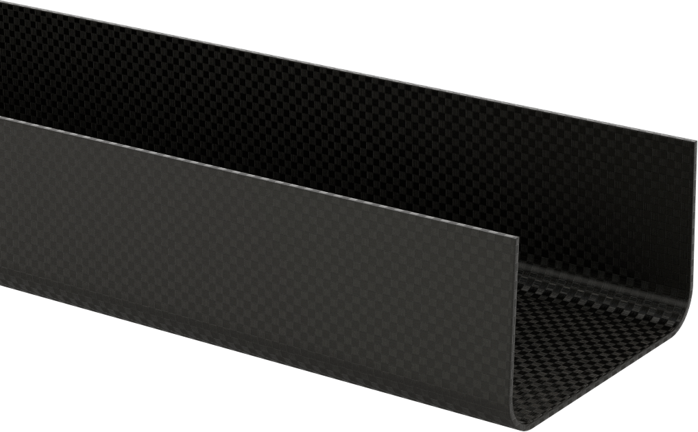 Yüksek Mukavemetli Karbon Fiber U-Kanal, Hafif, 3-1/8“ Genişlik x 1-3/4” Yükseklik Dış Boyut, 74" Uzunluk