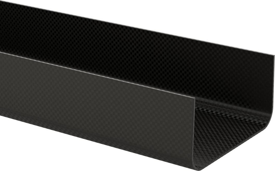 Yüksek Mukavemetli Karbon Fiber U-Kanal, Hafif, 4-1/8“ Genişlik x 2” Dış Yükseklik, 36" Uzunluk