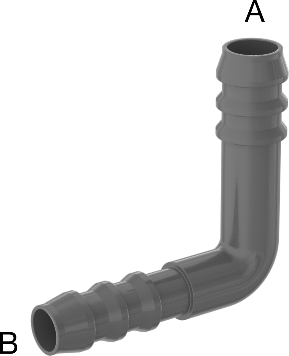 Plastik Dikenli Hortum Bağlantı Elemanı, 90 Derece Dirsek Redüktör, 3/8“ x 5/16” Hortum İç Çapı için