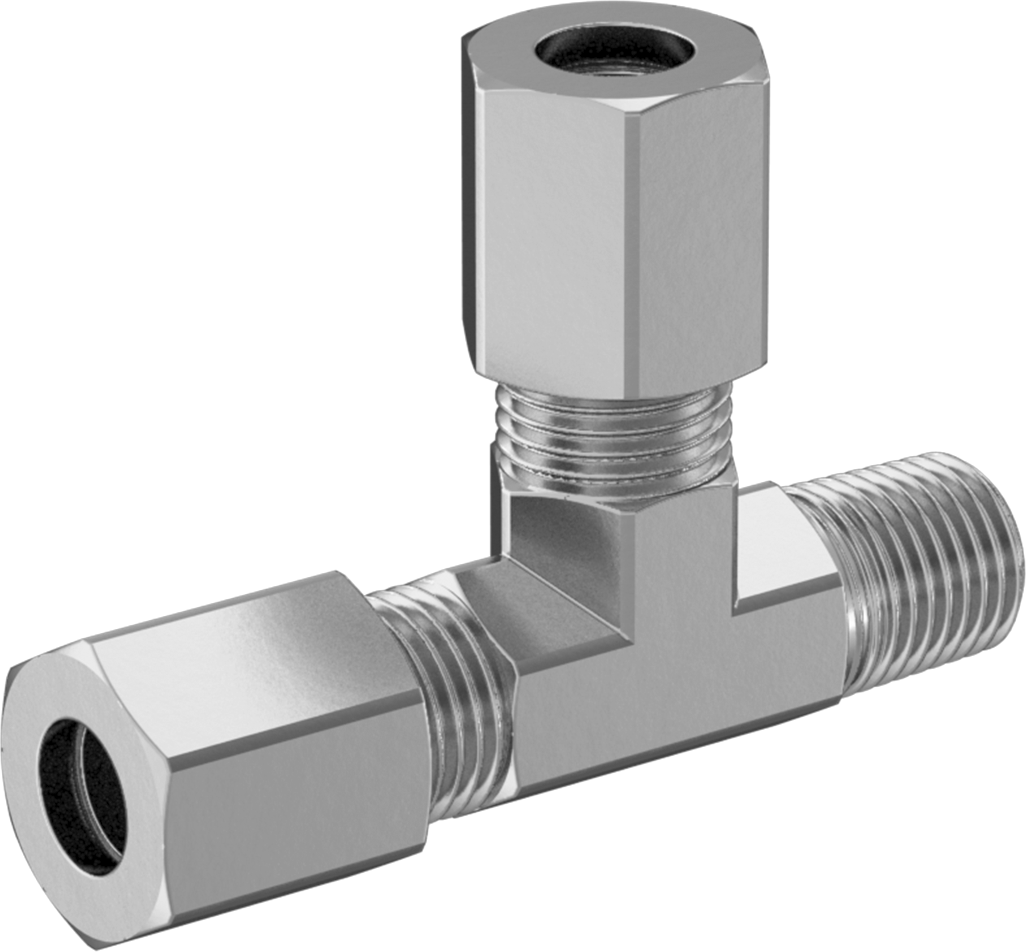 Çelik Boru için Sıkıştırma Bağlantı Elemanı, 3/8" x 1/4 NPTF Erkek Dik Açılı T