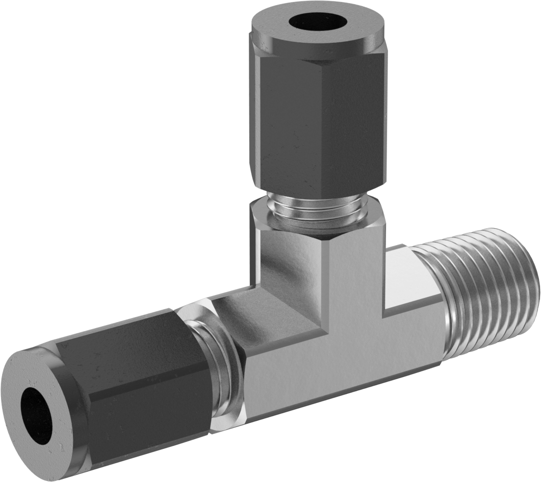 Paslanmaz Çelik Boru için Sıkıştırma Bağlantı Elemanı, 1/4" Boru x 1/4 NPT Erkek için Dik Açı T