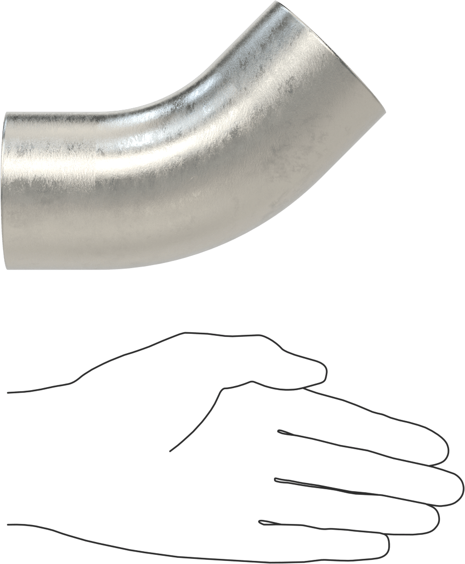 Paslanmaz Çelik Borular için 316/316L Paslanmaz Çelik Alın Kaynaklı Bağlantı Parçası, 2-1/2" Dış Çaplı Boru için Parlatılmış 45 Derece Dirsek Konektörü