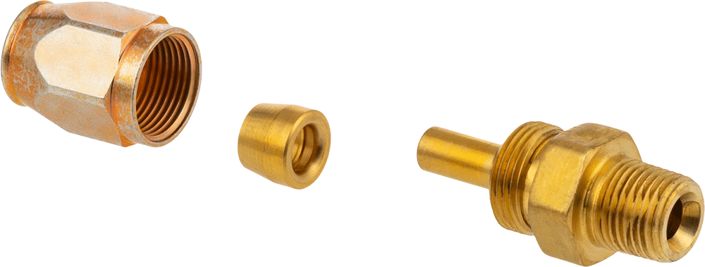Somunlu Pirinç 1/8 NPT Erkek Bağlantı Parçası, 3/16" İç Çaplı Yüksek Basınçlı Örgülü Kimyasal Hortum için