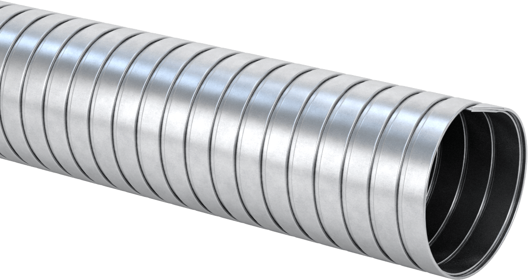 Dumanlar için Yüksek Sıcaklık Sert Kanal Hortumu, Galvanizli Çelik, 0,012" Kalınlık, 2" ID, 2-1/8" OD