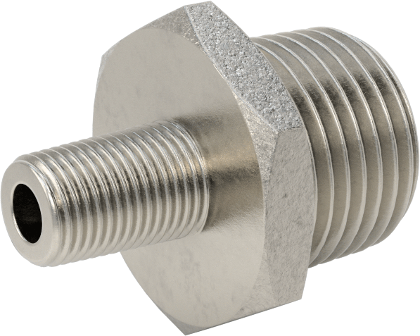 Düşük Basınçlı Paslanmaz Çelik Dişli Boru Bağlantı Parçası, 316 Paslanmaz Çelik Redüksiyon Adaptörü, 1/2 BSPT x 1/8 NPT Erkek