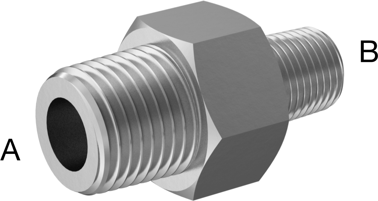 Düşük Basınçlı Paslanmaz Çelik Dişli Boru Bağlantı Parçası, 316 Paslanmaz Çelik Redüksiyon Adaptörü, 1/4 BSPT x 1/8 NPT Erkek