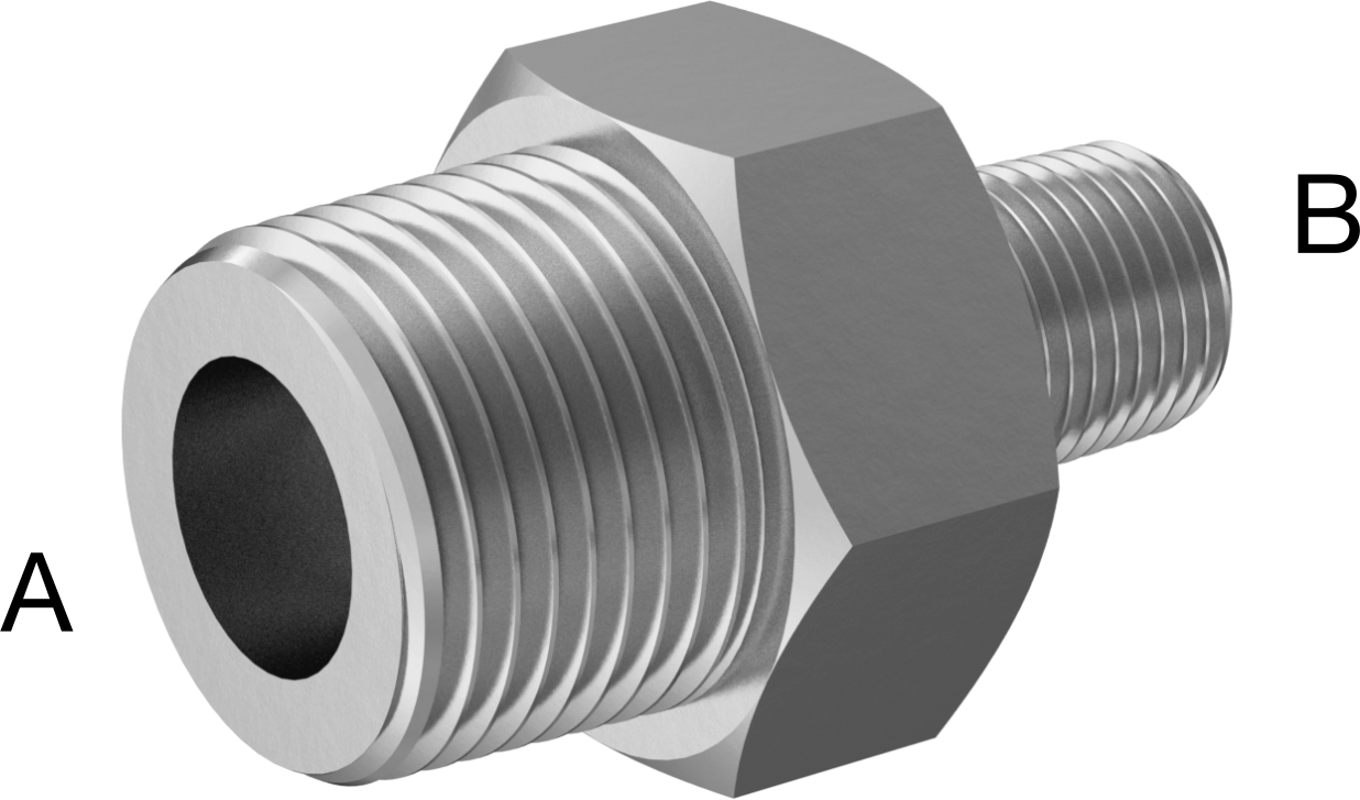 Düşük Basınçlı Paslanmaz Çelik Dişli Boru Bağlantı Parçası, 316 Paslanmaz Çelik Redüksiyon Adaptörü, 3/8 BSPT x 1/8 NPT Erkek