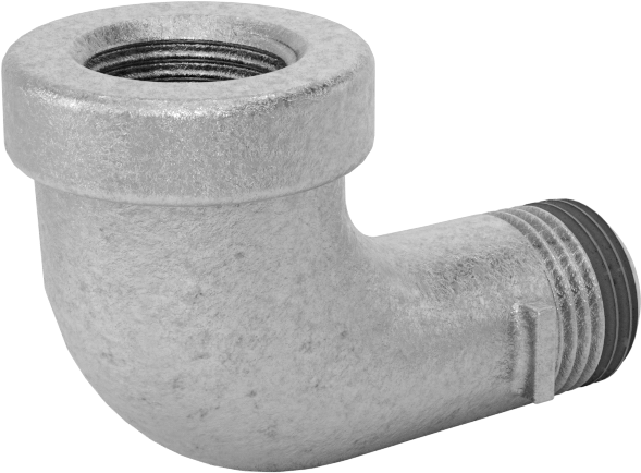Düşük Basınçlı Galvanizli Demir 90 Derece Dirsek Adaptörü, Sızdırmazlık Maddeli, 1/8 NPT Dişi x Erkek