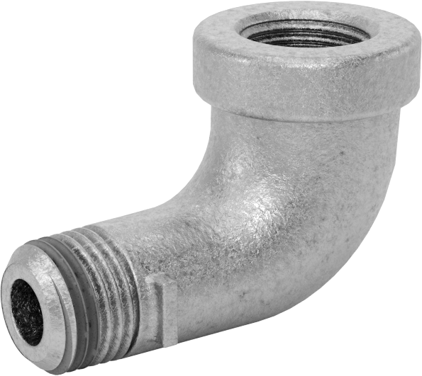 Düşük Basınçlı Galvanizli Demir 90 Derece Dirsek Adaptörü, Sızdırmazlık Maddeli, 1/8 NPT Dişi x Erkek