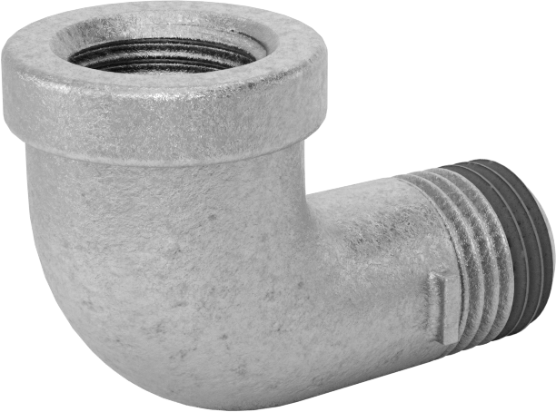 Düşük Basınçlı Galvanizli Demir 90 Derece Dirsek Adaptörü, Sızdırmazlık Maddeli, 1/4 NPT Dişi x Erkek