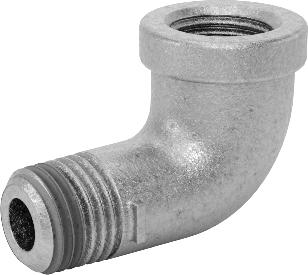 Düşük Basınçlı Galvanizli Demir 90 Derece Dirsek Adaptörü, Sızdırmazlık Maddeli, 1/4 NPT Dişi x Erkek