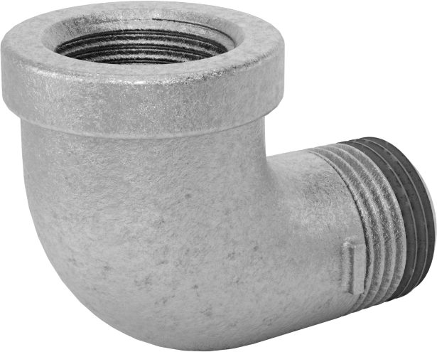 Düşük Basınçlı Galvanizli Demir 90 Derece Dirsek Adaptörü, Sızdırmazlık Maddeli, 3/8 NPT Dişi x Erkek