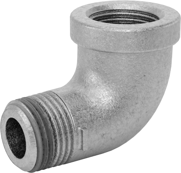 Düşük Basınçlı Galvanizli Demir 90 Derece Dirsek Adaptörü, Sızdırmazlık Maddeli, 3/8 NPT Dişi x Erkek