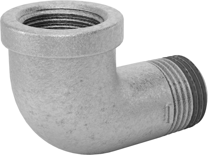 Düşük Basınçlı Galvanizli Demir 90 Derece Dirsek Adaptörü, Sızdırmazlık Maddeli, 1/2 NPT Dişi x Erkek