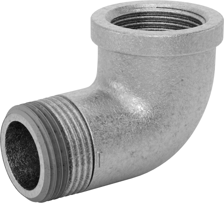 Düşük Basınçlı Galvanizli Demir 90 Derece Dirsek Adaptörü, Sızdırmazlık Maddeli, 1 NPT Dişi x Erkek