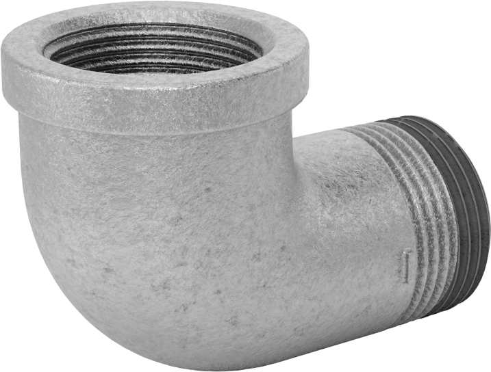 Düşük Basınçlı Galvanizli Demir 90 Derece Dirsek Adaptörü, Sızdırmazlık Maddeli, 1 NPT Dişi x Erkek
