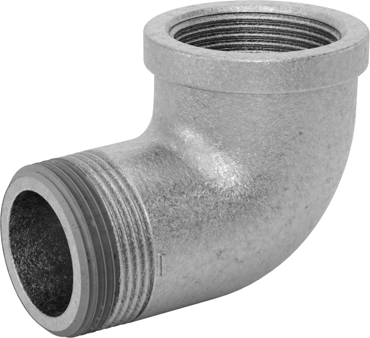 Düşük Basınçlı Galvanizli Demir 90 Derece Dirsek Adaptörü, Sızdırmazlık Maddeli, 1-1/4 NPT Dişi x Erkek