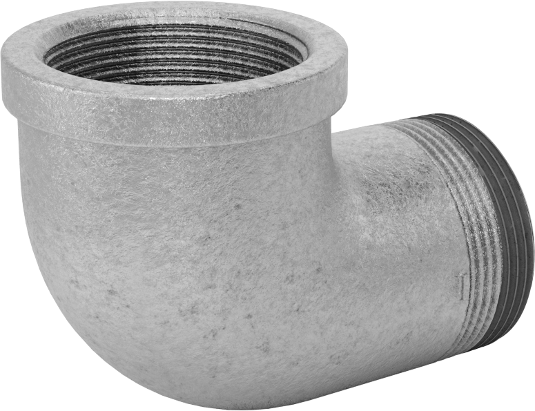 Düşük Basınçlı Galvanizli Demir 90 Derece Dirsek Adaptörü, Sızdırmazlık Maddeli, 1-1/2 NPT Dişi x Erkek