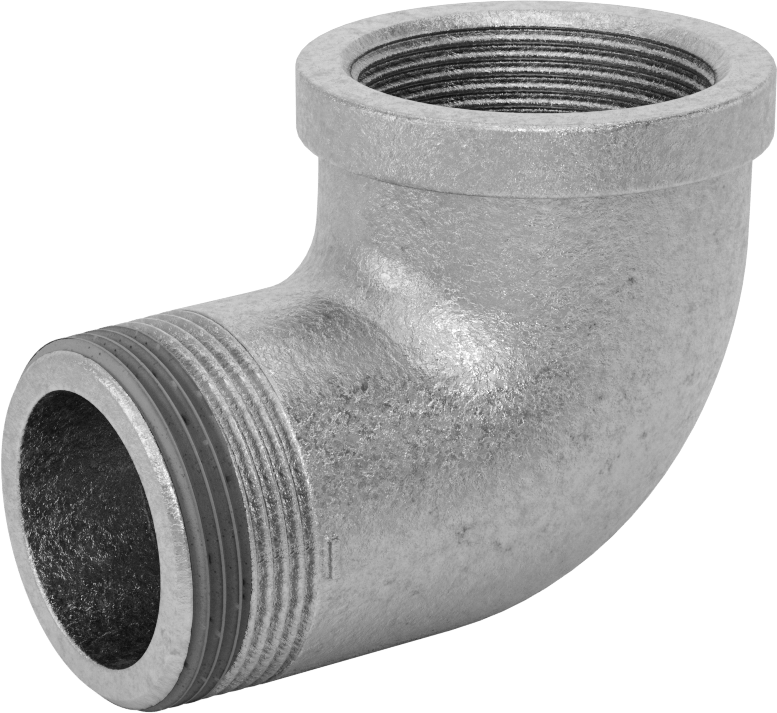 Düşük Basınçlı Galvanizli Demir 90 Derece Dirsek Adaptörü, Sızdırmazlık Maddeli, 1-1/2 NPT Dişi x Erkek
