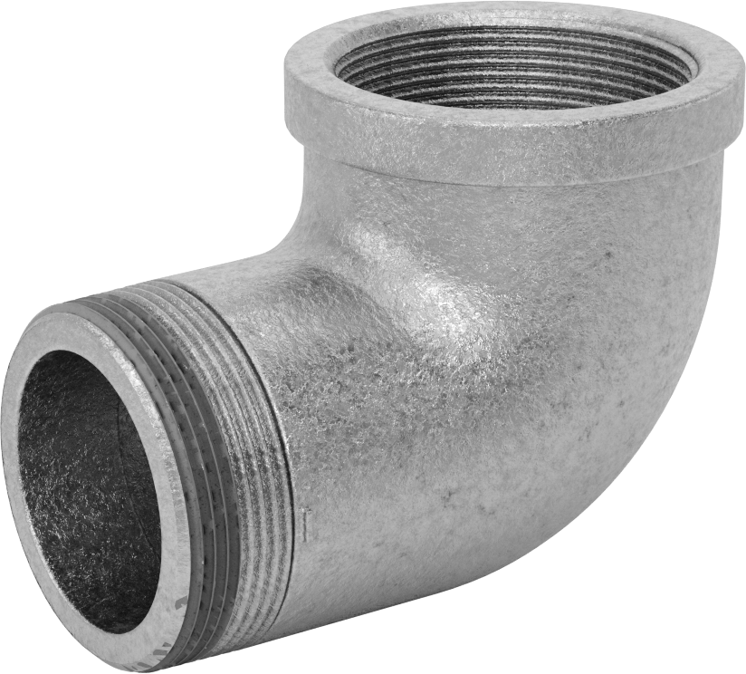 Düşük Basınçlı Galvanizli Demir 90 Derece Dirsek Adaptörü, Sızdırmazlık Maddeli, 2 NPT Dişi x Erkek