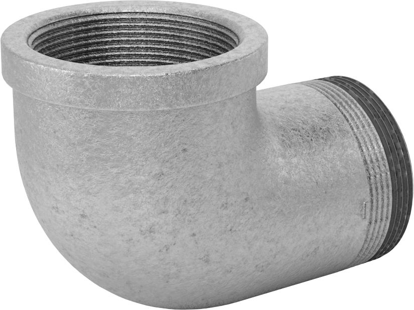 Düşük Basınçlı Galvanizli Demir 90 Derece Dirsek Adaptörü, Sızdırmazlık Maddeli, 2 NPT Dişi x Erkek