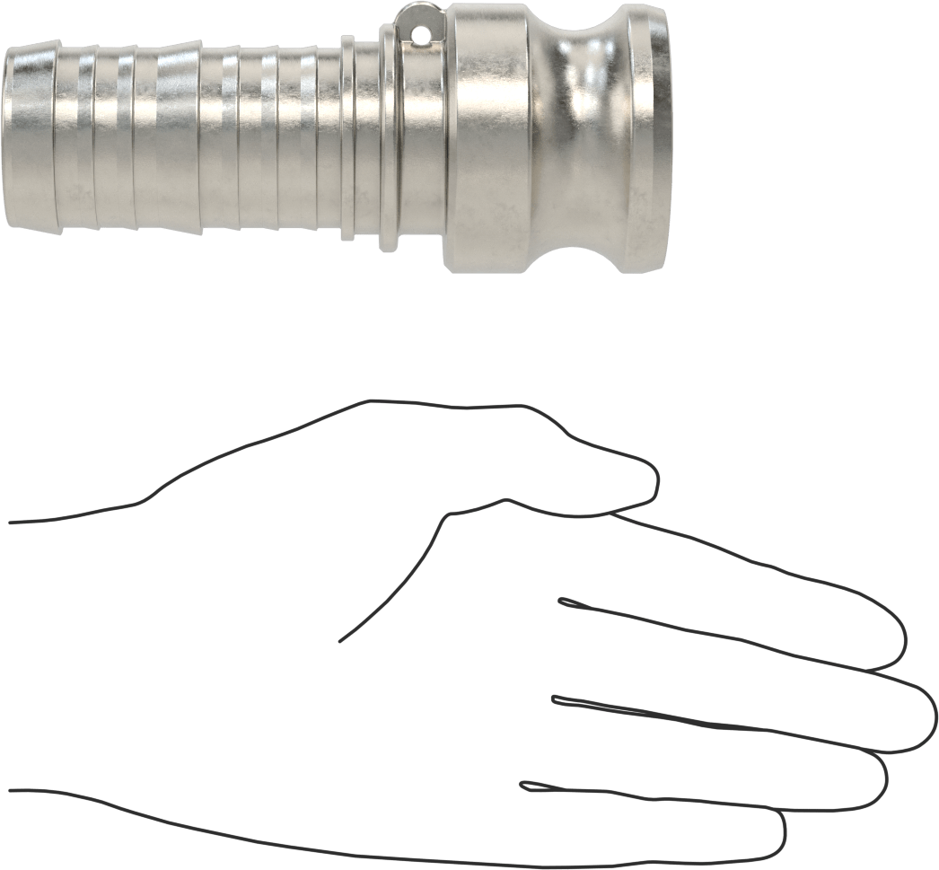 316 Paslanmaz Çelik Kam ve Yivli Hortum Bağlantısı, Düz Plug, 1-1/2 Kaplin Boyutu x 1-1/2" Hortum İç Çapı