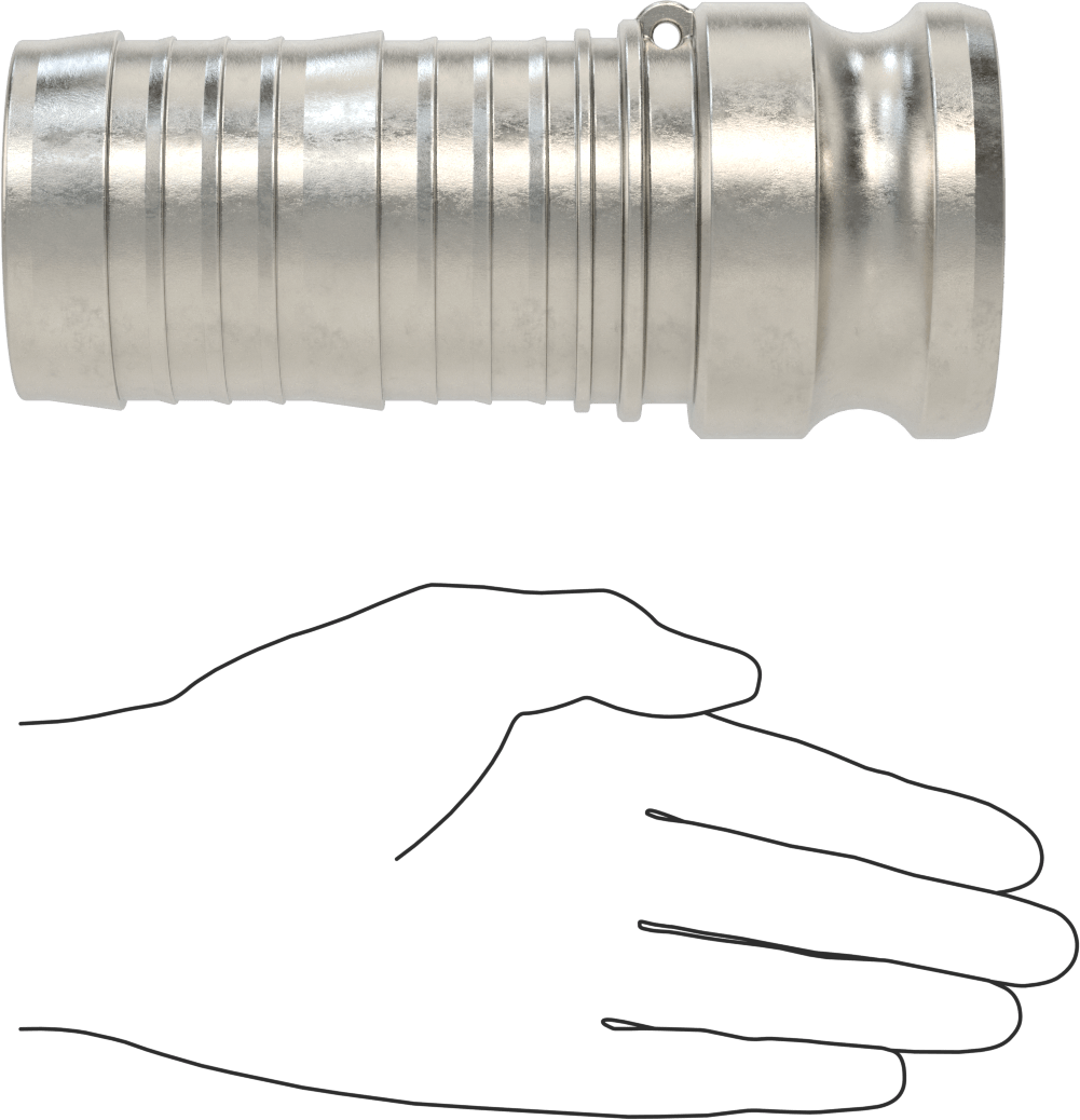 316 Paslanmaz Çelik Kam ve Yivli Hortum Bağlantısı, Düz Plug, 2-1/2 Bağlantı Boyutu x 2-1/2" Hortum İç Çapı