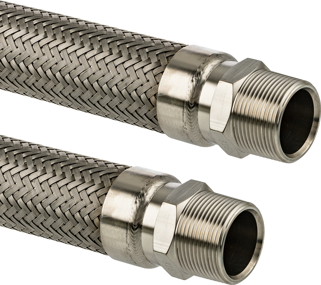 Ekstra Esnek Aşırı Sıcaklık 316 Paslanmaz Çelik Hortum, 1 1/4 x 1 1/4 316 Paslanmaz Çelik NPT Erkek Bağlantı Parçaları ile