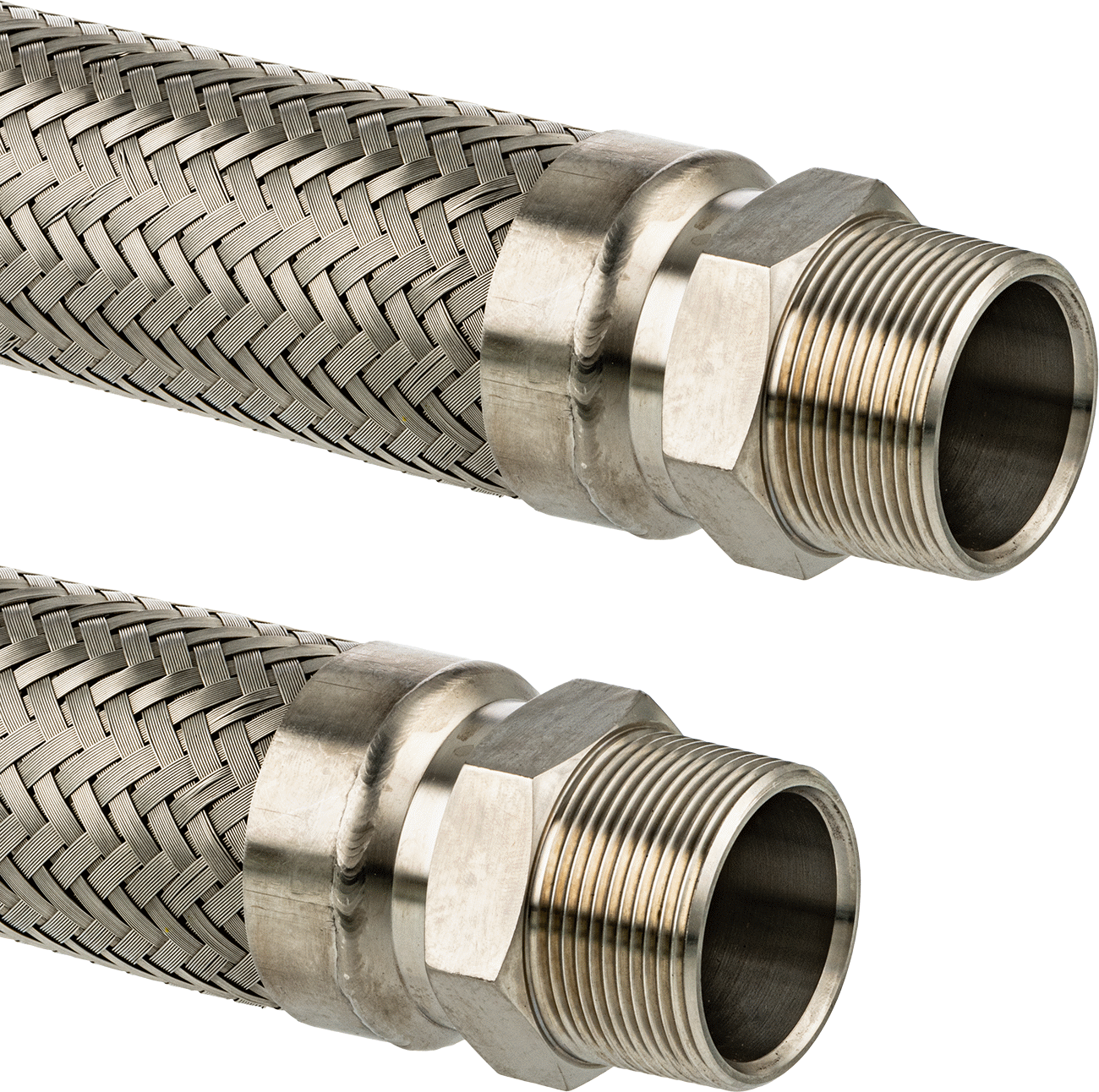 Ekstra Esnek Aşırı Sıcaklık 316 Paslanmaz Çelik Hortum, 1 1/2 x 1 1/2 316 Paslanmaz Çelik NPT Erkek Bağlantı Parçaları ile