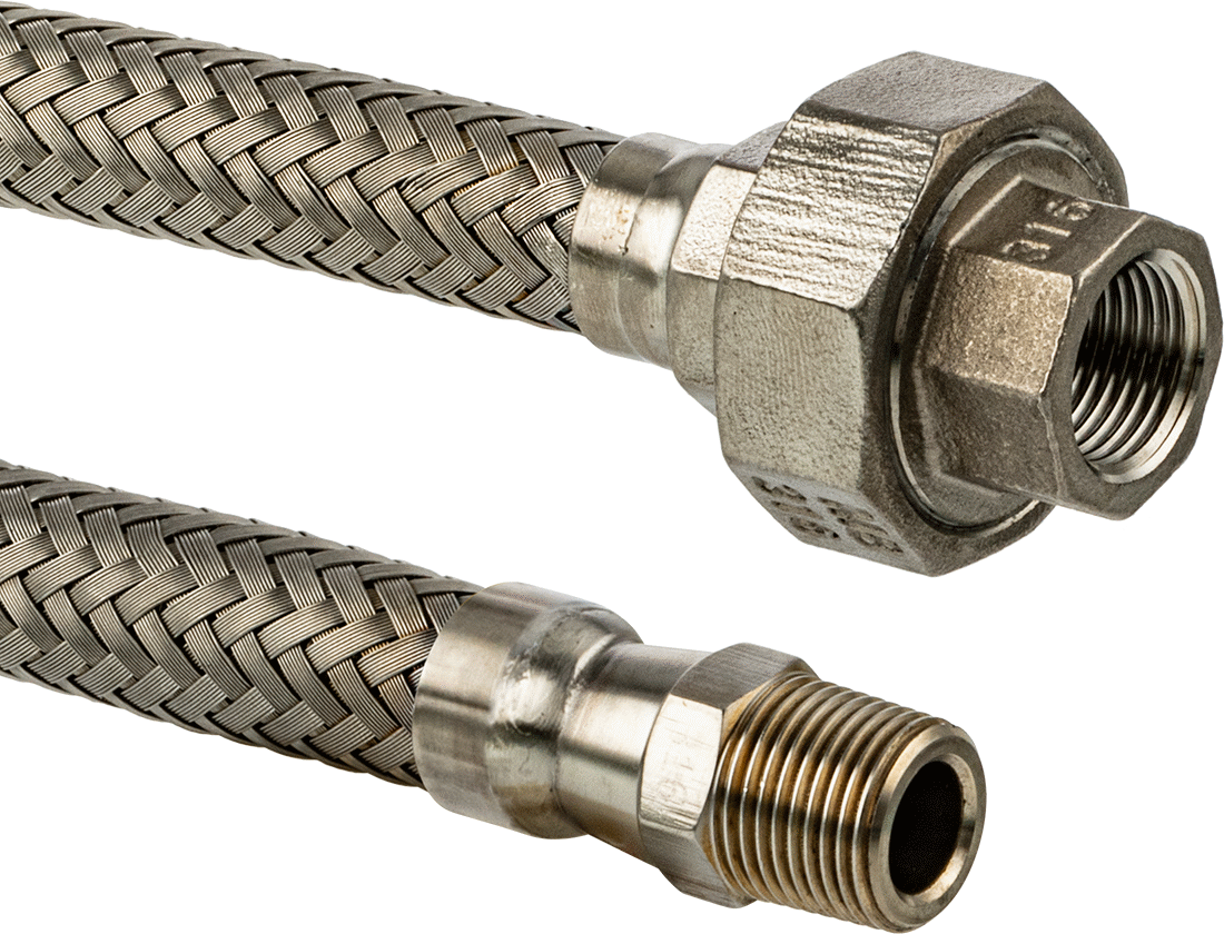 Ekstra Esnek Aşırı Sıcaklık 316 Paslanmaz Çelik Hortum, 3/8 NPT Erkek x 3/8 NPT Dişi Bağlantı Parçaları ile
