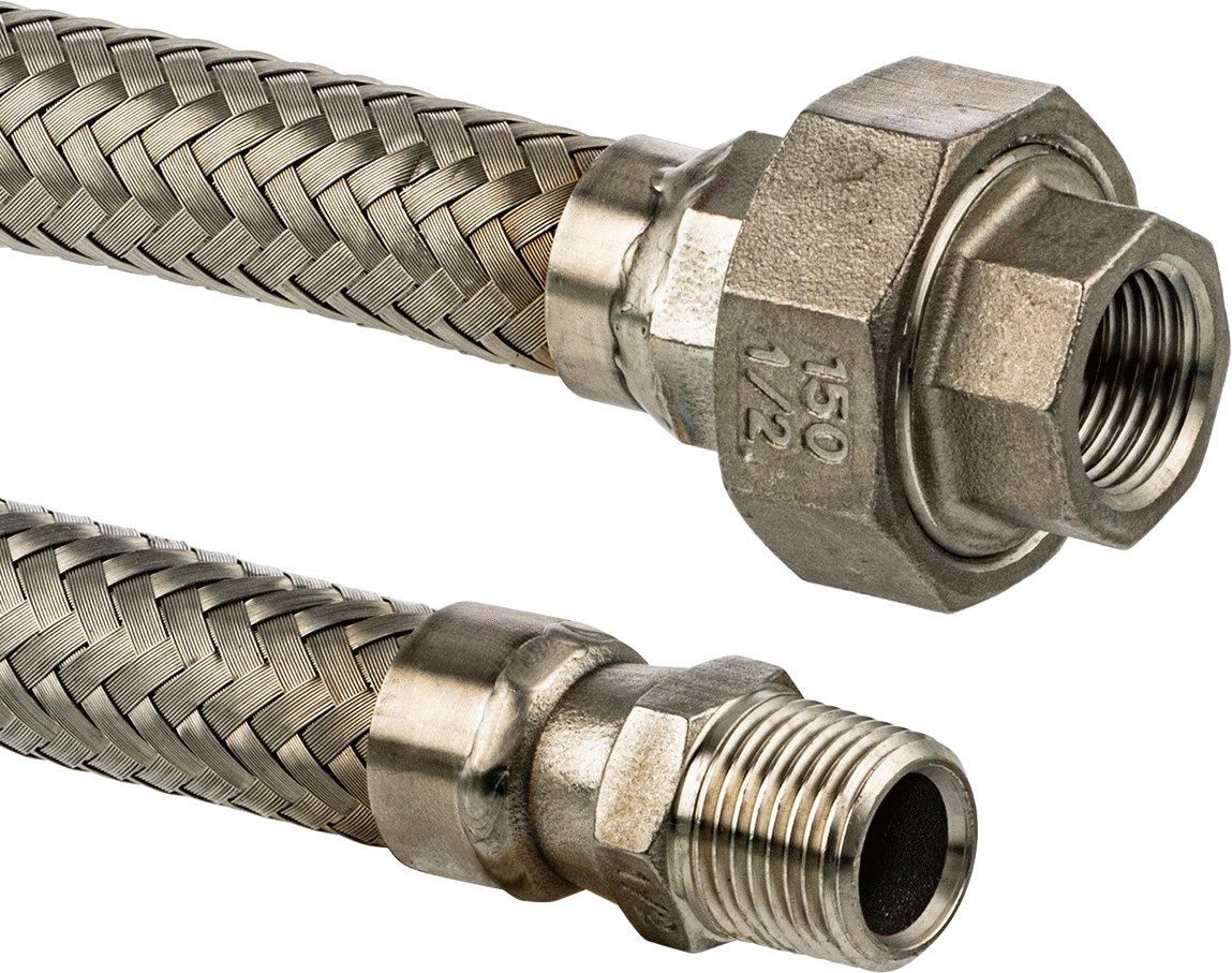 Ekstra Esnek Aşırı Sıcaklık 316 Paslanmaz Çelik Hortum, 1/2 NPT Erkek x 1/2 NPT Dişi Bağlantı Parçaları ile