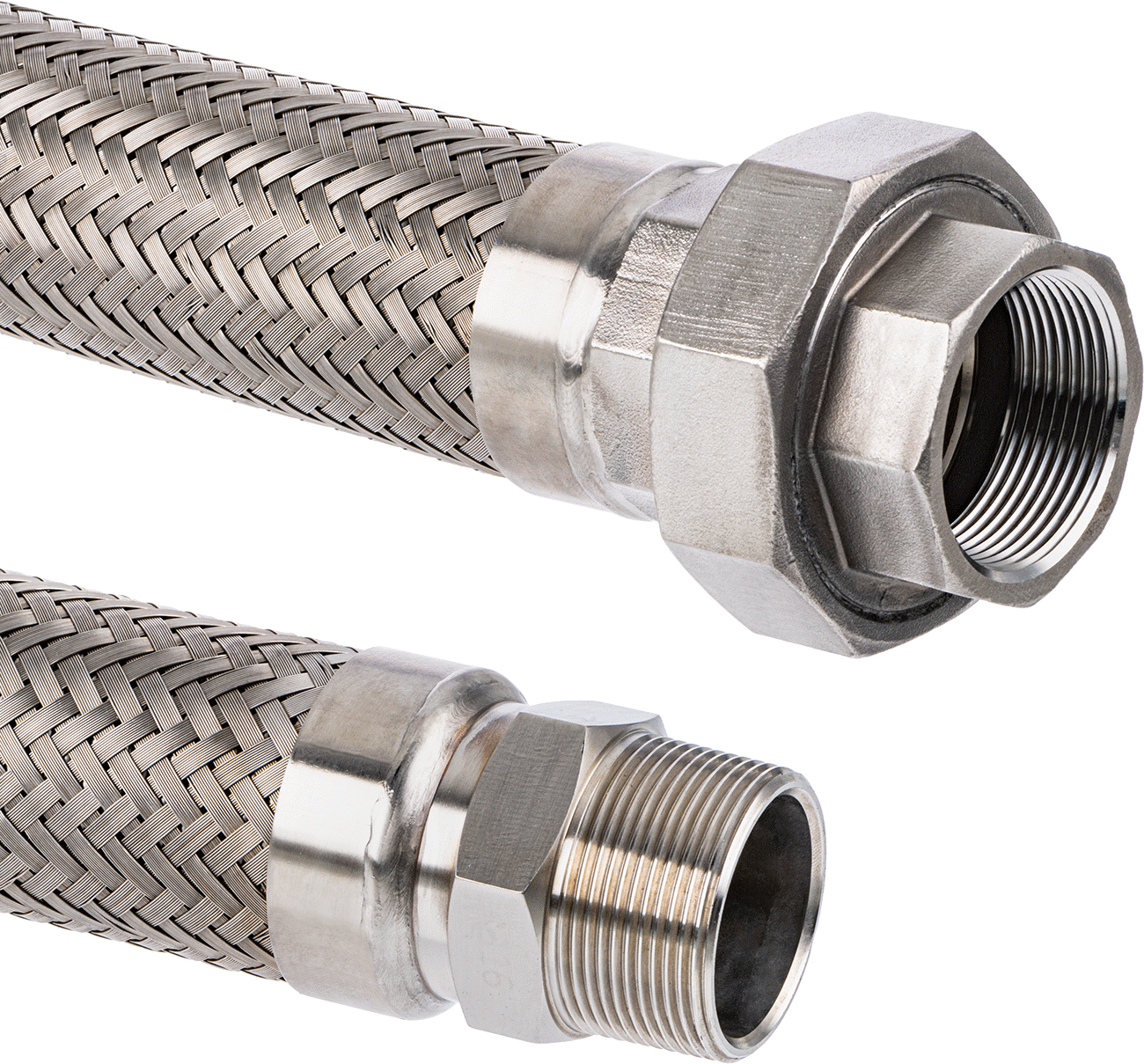 Ekstra Esnek Aşırı Sıcaklık 316 Paslanmaz Çelik Hortum, 1 1/2 NPT Erkek x 1 1/2 NPT Dişi Bağlantı Elemanları ile