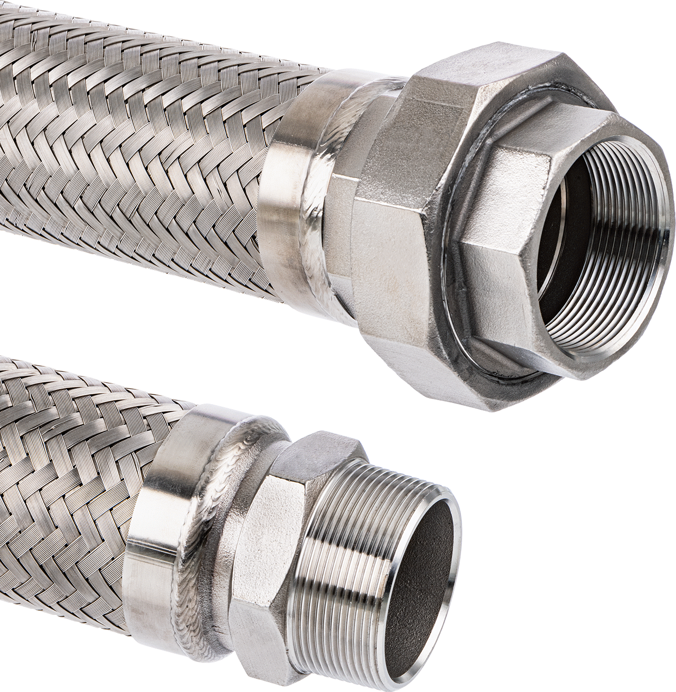 Ekstra Esnek Aşırı Sıcaklık 316 Paslanmaz Çelik Hortum, 2 NPT Erkek x 2 NPT Dişi Bağlantı Parçaları