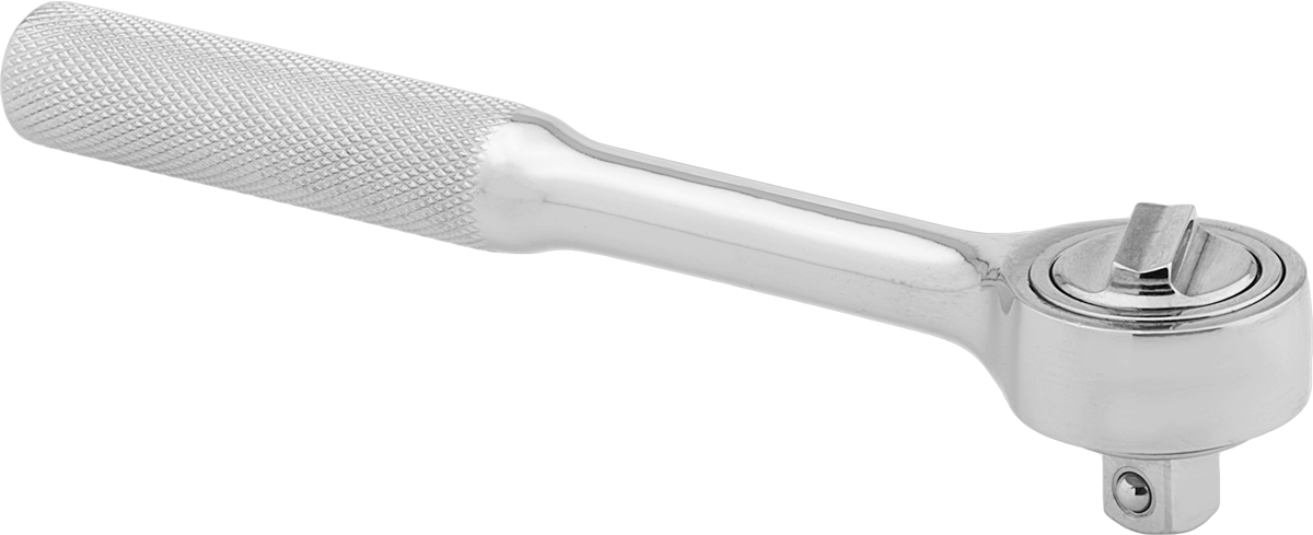 Cırcır Anahtarı, 3/8" Kare Tahrik, 7" Toplam Uzunluk, Yuvarlak Baş, Krom Kaplı Çelik