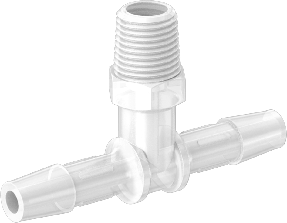 Dikenli Plastik Boru Bağlantı Parçası, Yüksek Sıcaklık, Hat Üstü T, 1/4" Boru İç Çapı x 1/8 NPT Erkek için