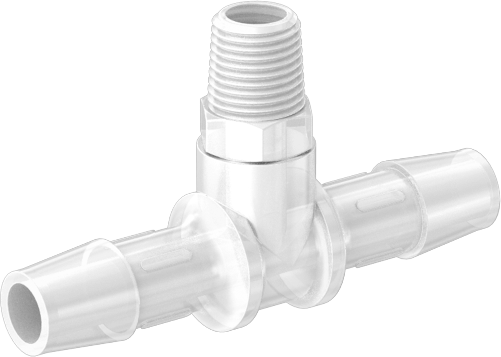 Dikenli Plastik Boru Bağlantı Parçası, Yüksek Sıcaklık, Hat Üstü T, 3/8" Boru İç Çapı x 1/8 NPT Erkek