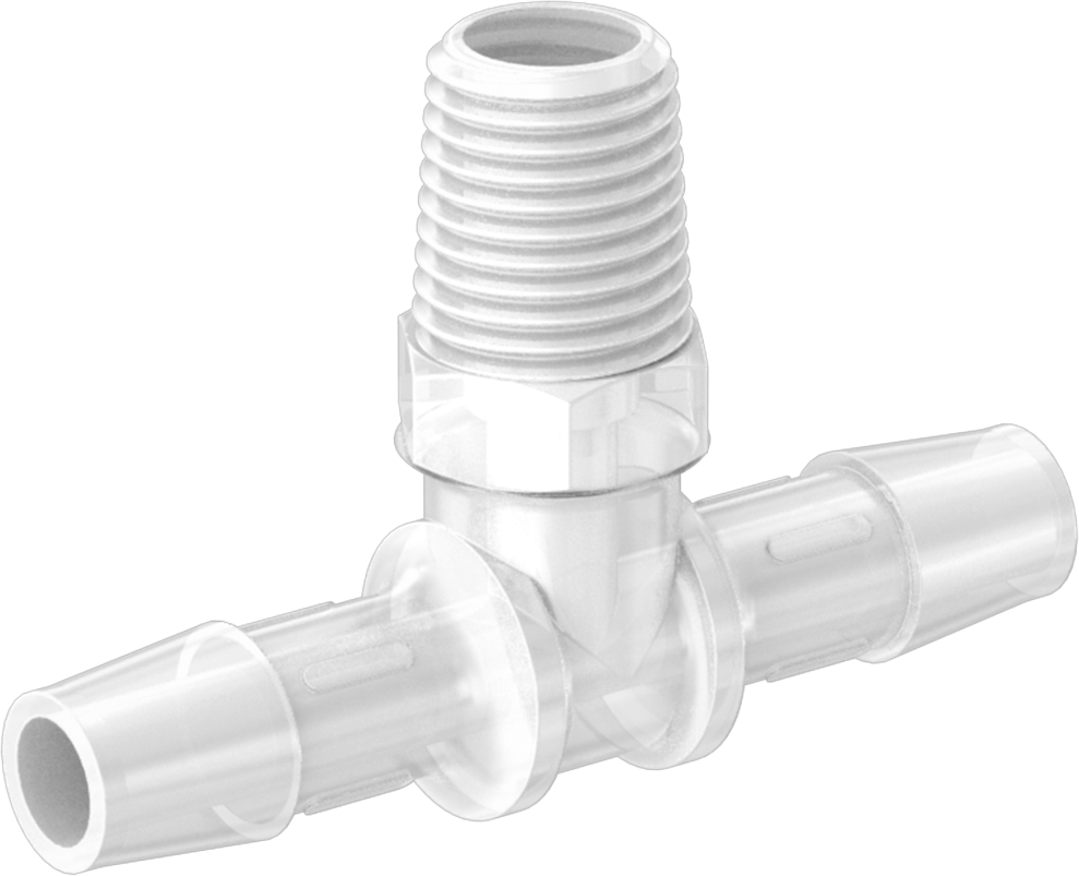 Dikenli Plastik Boru Bağlantı Parçası, Yüksek Sıcaklık, Hat Üstü T, 3/8" boru iç çapı x 1/4 NPT erkek