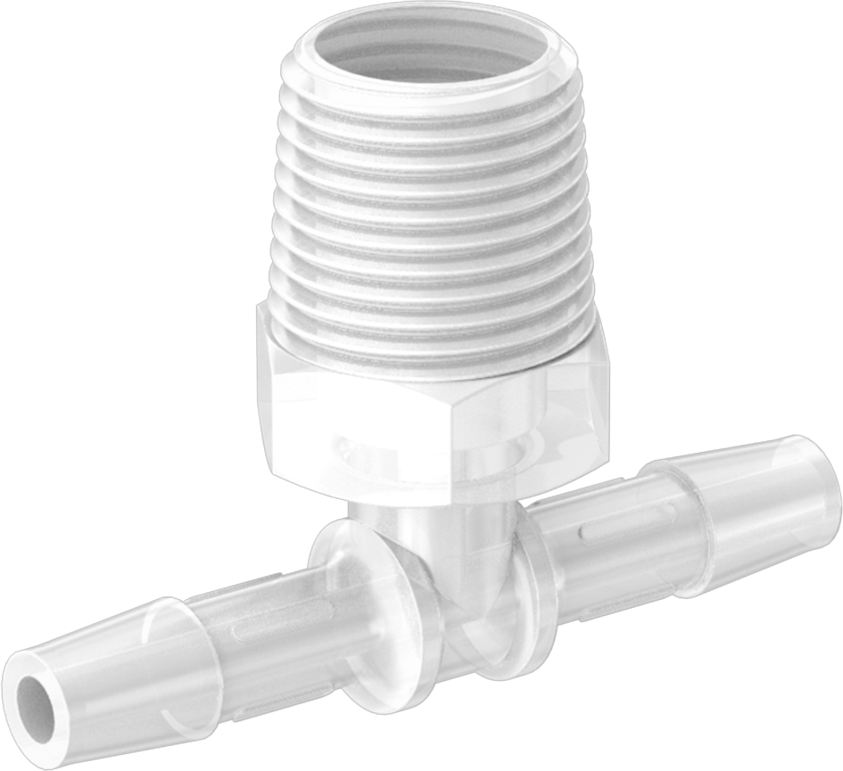 Dikenli Plastik Boru Bağlantı Parçası, Yüksek Sıcaklık, Hat Üstü T, 1/4" Boru İç Çapı x 3/8 NPT Erkek