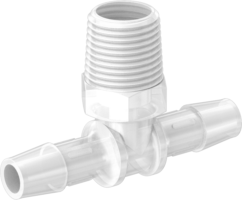 Dikenli Plastik Boru Bağlantı Parçası, Yüksek Sıcaklık, Hat Üstü T, 3/8" Boru İç Çapı x 3/8 NPT Erkek için