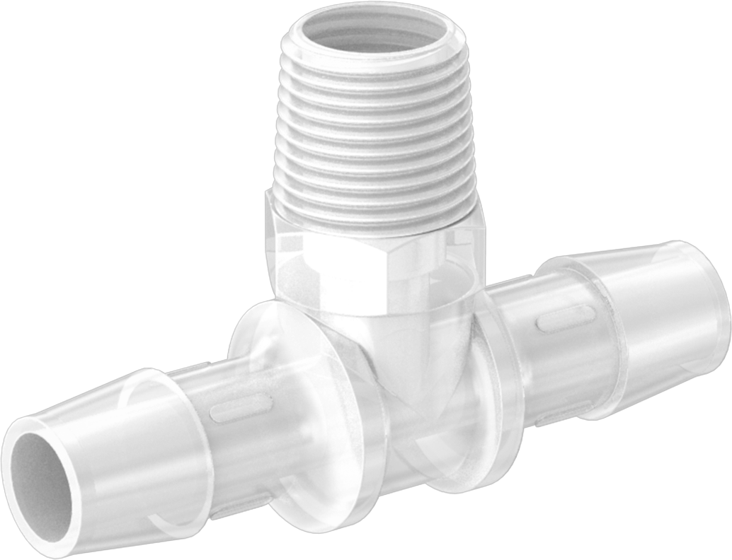 Dikenli Plastik Boru Bağlantı Parçası, Yüksek Sıcaklık, Hat Üstü T, 1/2" Boru İç Çapı x 3/8 NPT Erkek için