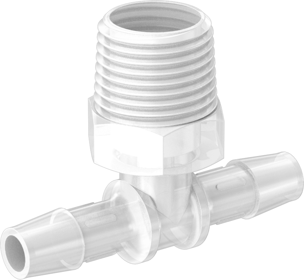Dikenli Plastik Boru Bağlantı Parçası, Yüksek Sıcaklık, Hat Üstü T, 3/8" Boru İç Çapı x 1/2 NPT Erkek