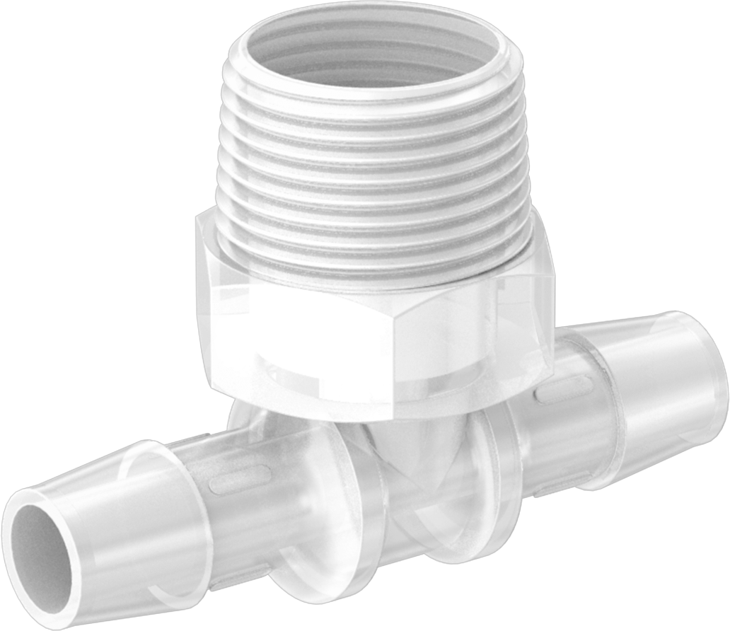 Dikenli Plastik Boru Bağlantı Parçası, Yüksek Sıcaklık, Hat Üstü T, 1/2" Boru İç Çapı x 3/4 NPT Erkek