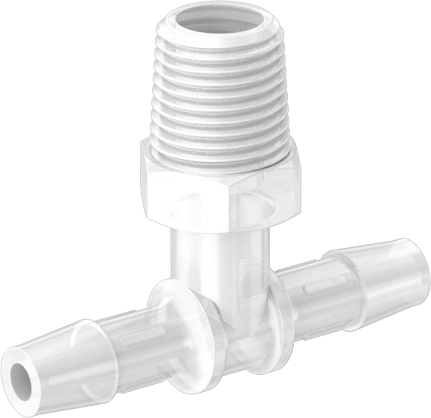 Dikenli Plastik Boru Bağlantı Parçası, Yüksek Sıcaklık, Hat Üstü T, 3/16" Boru İç Çapı x 1/8 NPT Erkek için