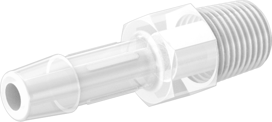 Dikenli Plastik Boru Bağlantı Parçası, Yüksek Saflık, 1/4" Boru İç Çapı x 1/8 NPT Erkek Adaptörü