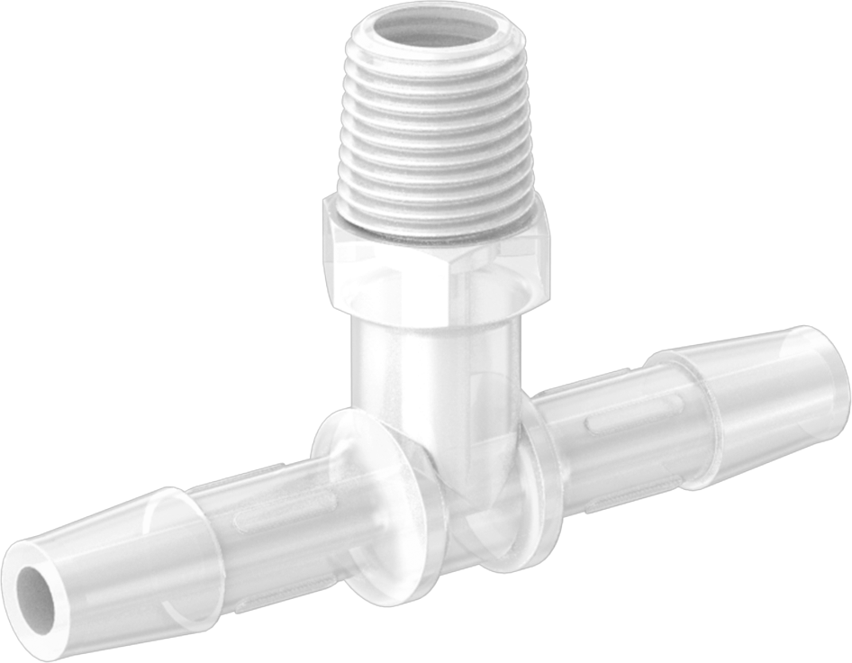 Dikenli Plastik Boru Bağlantı Parçası, Yüksek Saflık, 1/4" İç Çaplı Boru x 1/8 NPT Erkek için T