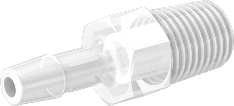 Dikenli Plastik Boru Bağlantı Parçası, Yüksek Saflık, 1/4" Boru İç Çapı x 1/4 NPT Erkek Adaptör