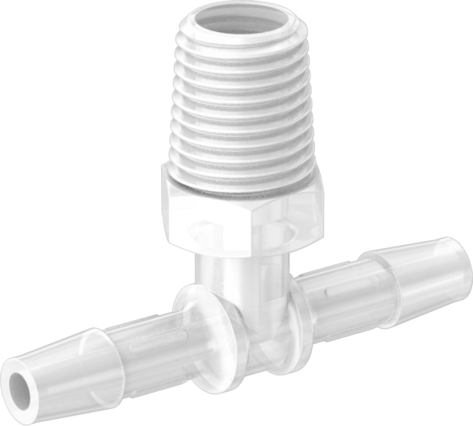 Dikenli Plastik Boru Bağlantı Parçası, Yüksek Saflık, 1/4" Boru İç Çapı x 1/4 NPT Erkek için T Bağlantı Parçası