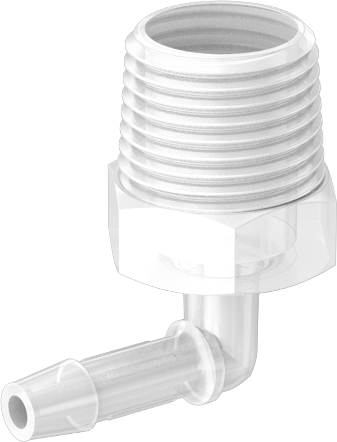 Dikenli Plastik Boru Bağlantı Parçası, Yüksek Saflık, 1/4" İç Çaplı Boru x 1/2 NPT Erkek için Dirsek